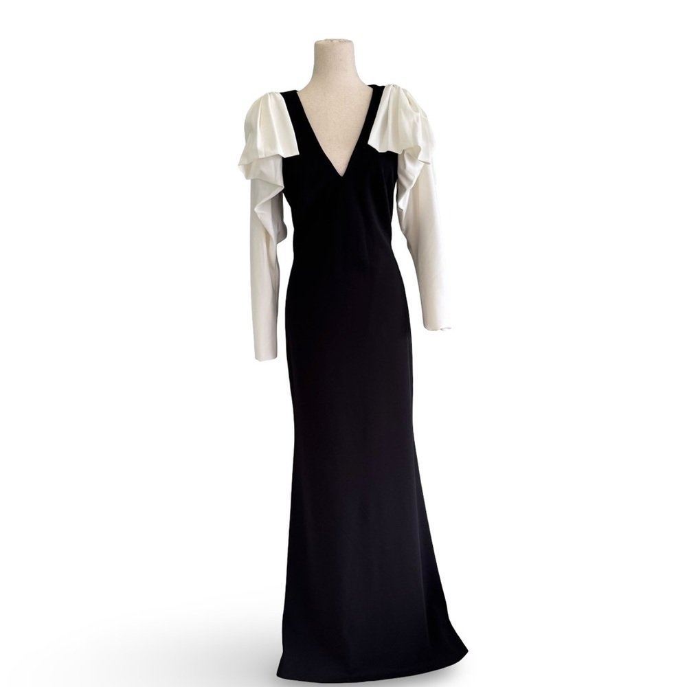 Tadashi Shoji Black/White Long Sleeve Dress Black Tie Gala Formal Holiday  sz M - Picture 2 of 14